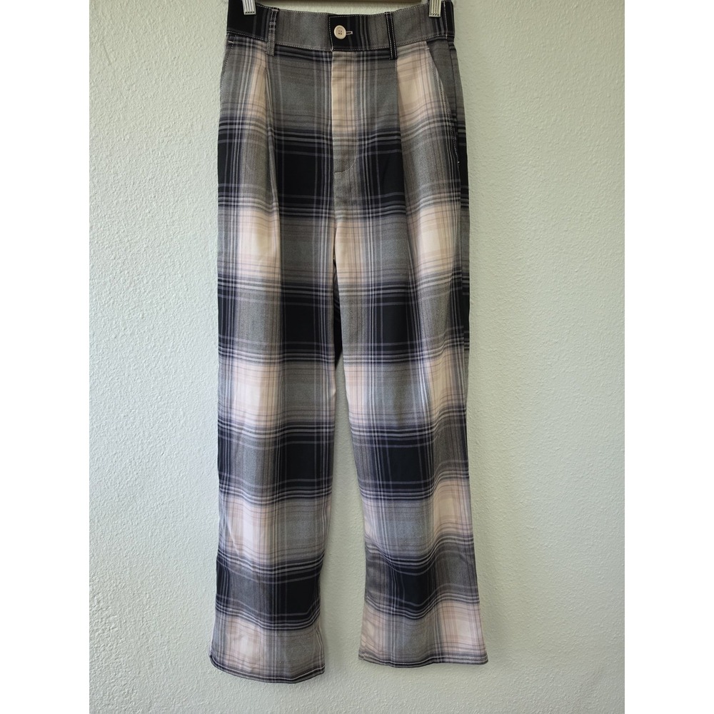 NWT Urban Outfitters Plaid Pants Size S Black Grey Pink Straight Trousers